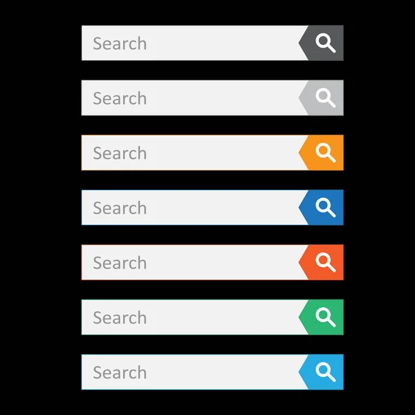Campo de barra de búsqueda. Establecer elementos de interfaz vectorial con botón de búsqueda. Ilustración vectorial plana sobre fondo negro . — Vector de stock