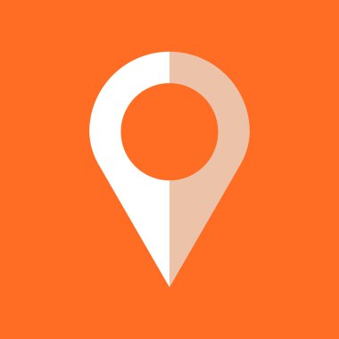 PIN simge vektör. Yer düz stil üzerinde turuncu arka plan izole oturum açın. Navigasyon haritası, gps kavramı.