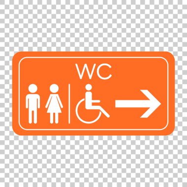 Tuvalet, tuvalet vektör simgesi. Erkekler ve kadınlar için tuvalet turuncu gemide kayıt.