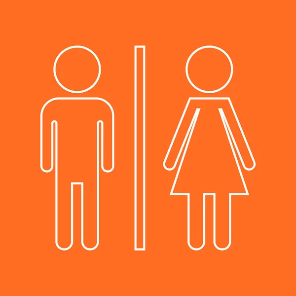 Tuvalet, tuvalet neon vektör simgesi. Erkekler ve kadınlar için tuvalet turuncu zemin üzerine kayıt. — Stok Vektör