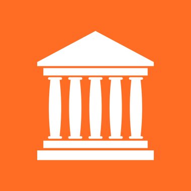 Banka düz stil simgesinde bina. Müze vektör çizim turuncu zemin üzerine.