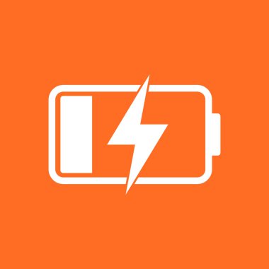 Batarya şarj seviyesi göstergesi. Vektör çizim turuncu zemin üzerine.