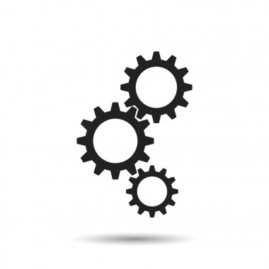 Dişli simgesini. Düz vektör çizim. Beyaz zemin üzerine gölge ile iş işareti simgesi.