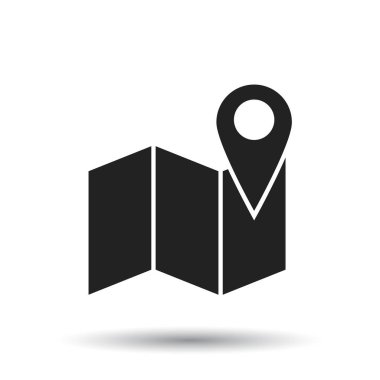 PIN simgeyle eşleyin. Düz vektör çizim. Yer işareti simgesi beyaz zemin üzerine gölge ile.