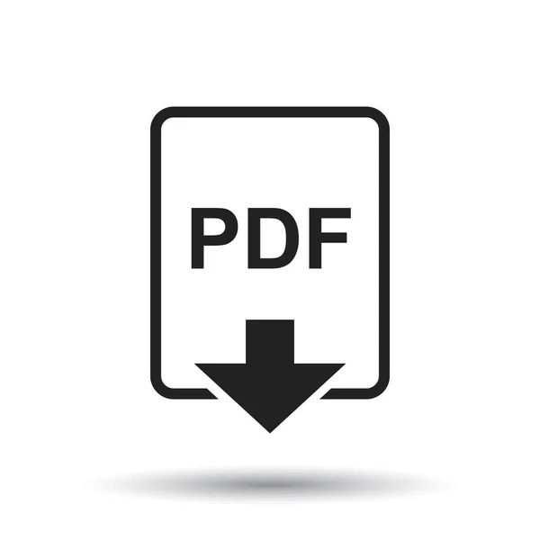 Icono PDF. Ilustración vectorial plana. PDF descargar símbolo de signo con sombra sobre fondo blanco . — Archivo Imágenes Vectoriales
