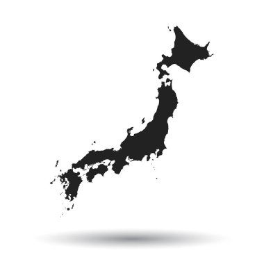 Japonya harita simgesi. Düz vektör çizim. Japonya işareti simgesi beyaz zemin üzerine gölge ile.