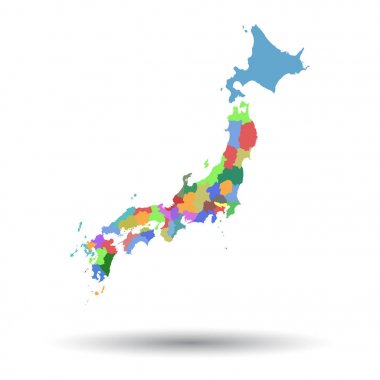 Japonya harita simgesi. Düz vektör çizim. Japonya işareti simgesi beyaz zemin üzerine gölge ile.