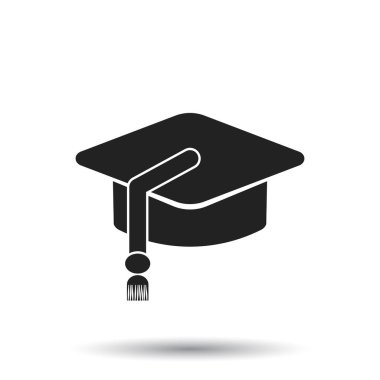 Eğitim simgesi. Düz vektör çizim. Beyaz zemin üzerine gölge ile eğitim işareti simgesi.