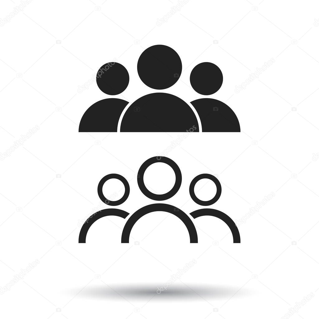 People icon. Flat vector illustration. People sign symbol with shadow on white background.