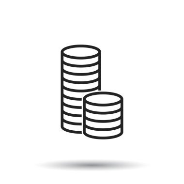 Para simgesi. Siyah düz vektör çizim paralar