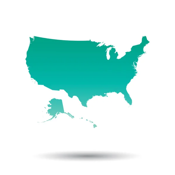 สหรัฐอเมริกา สหรัฐอเมริกา แผนที่ ภาพเวกเตอร์สีเทอร์ควอยส์สีสันบนพื้นหลังที่แยกแยกจากสีขาว . — ภาพเวกเตอร์สต็อก