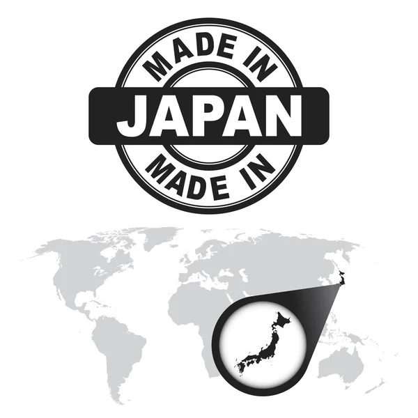 Feito no selo do Japão. Mapa do mundo com zoom no país. emblema do vetor em estilo plano no fundo branco . —  Vetores de Stock