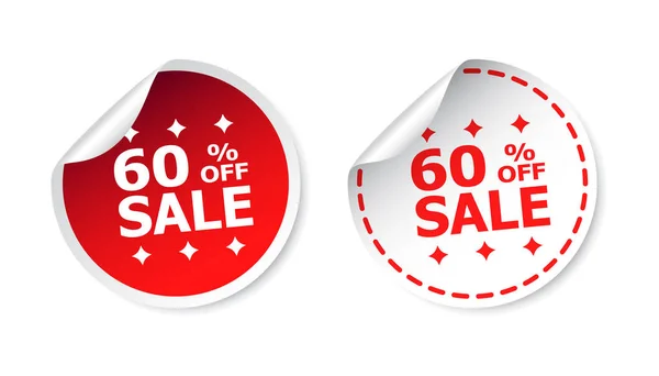 Verkaufsaufkleber. Verkauf bis zu 60 Prozent. Geschäft Verkauf roter Tag Etikettenvektor Illustration auf weißem Hintergrund. — Stockvektor