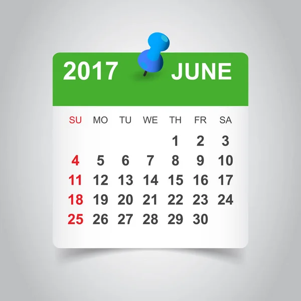 Juni 2017 Kalender. Geschäftsvektorillustration. — Stockvektor