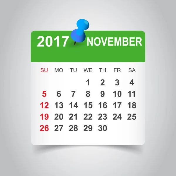 Calendario noviembre 2017. Ilustración del vector empresarial . — Archivo Imágenes Vectoriales