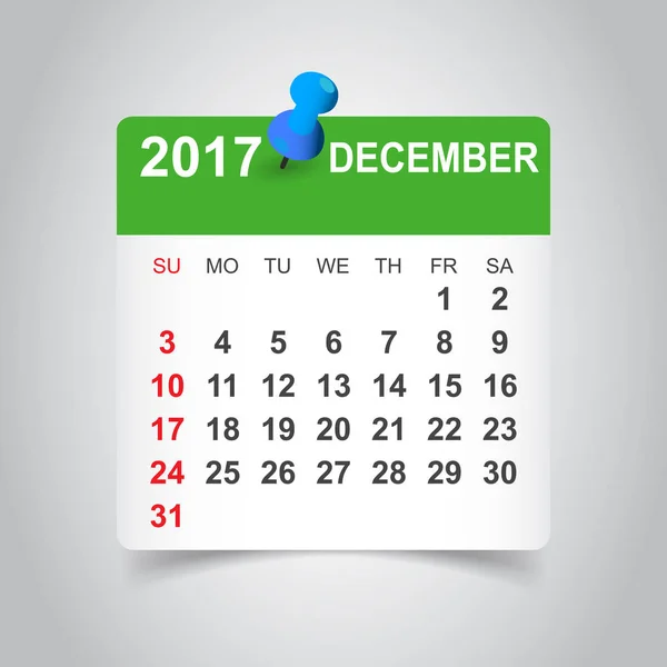Ημερολόγιο Δεκεμβρίου 2017. Εικονογράφηση φορέα της επιχείρησης. — Διανυσματικό Αρχείο
