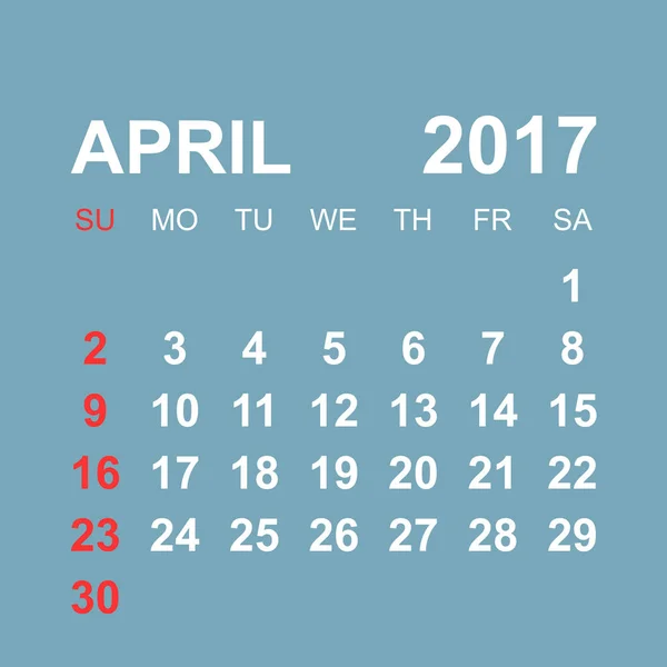 Calendrier avril 2017. Illustration vectorielle d'entreprise . — Image vectorielle