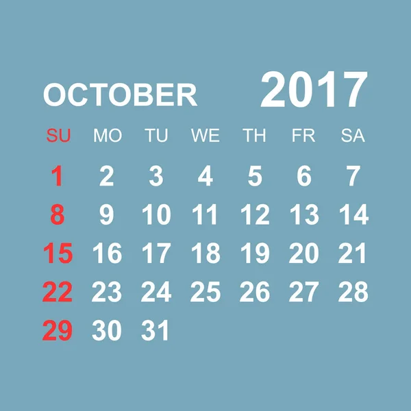Calendario ottobre 2017. Illustrazione vettoriale aziendale . — Vettoriale Stock