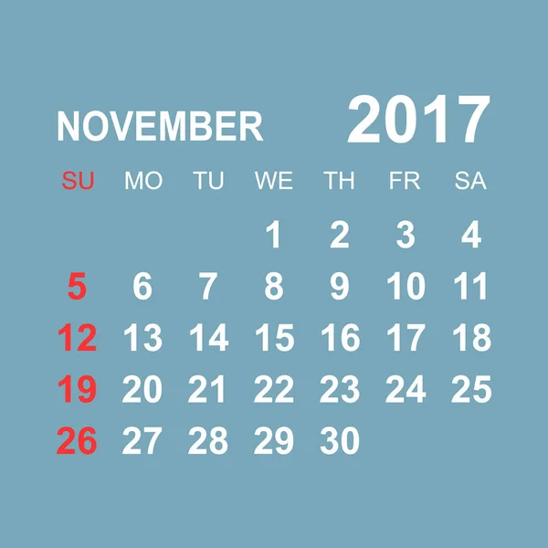 Calendario novembre 2017. Illustrazione vettoriale aziendale . — Vettoriale Stock