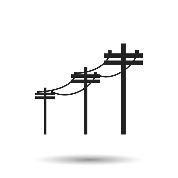 High voltage power lines. Electric pole vector icon on white background. — Stock Vector