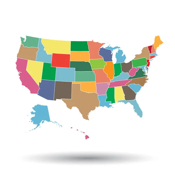 Alto mapa detallado de Estados Unidos con estados federales. Ilustración vectorial Estados Unidos de América . — Vector de stock