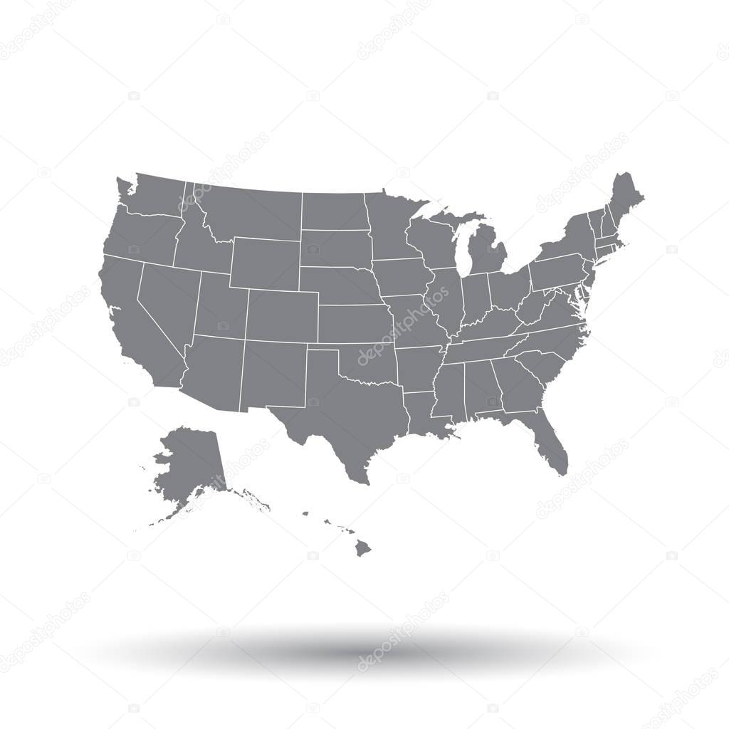 High detailed USA map with federal states. Vector illustration United states of America on isolated background.