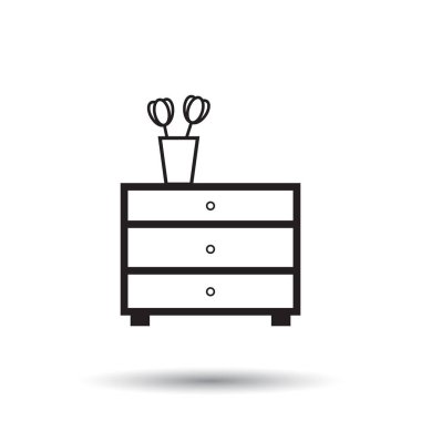Dolap mobilya simgesi. Beyaz arka plan üzerinde mobilya vektör çizim.