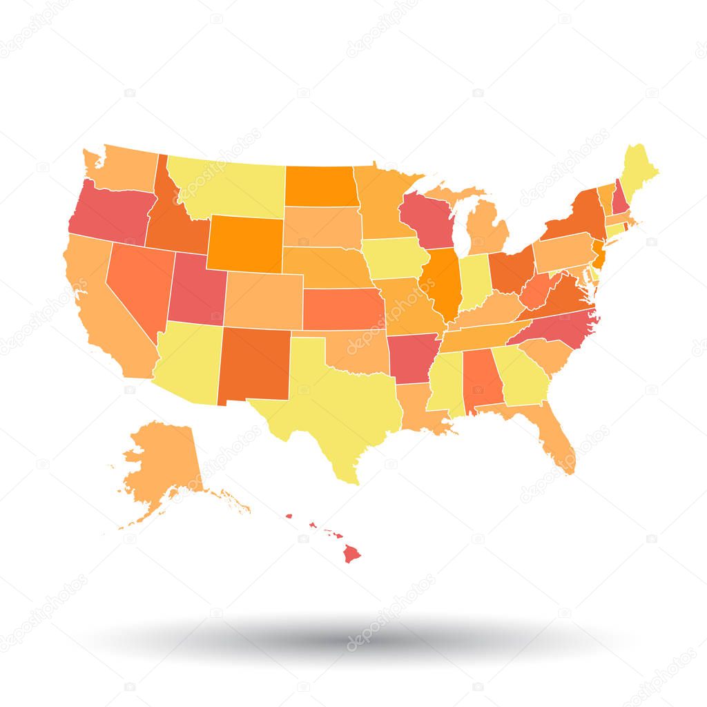 High detailed USA map with federal states. Vector illustration United states of America.