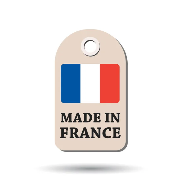 Colgar etiqueta hecha en Francia con bandera. Ilustración vectorial sobre fondo blanco . — Vector de stock