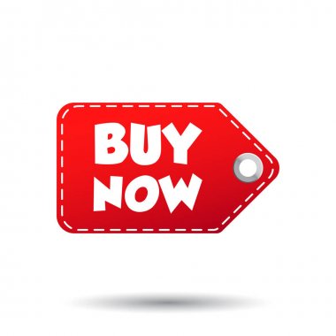 Şimdi asmak etiket satın. Beyaz arka plan üzerinde etiket vektör çizim