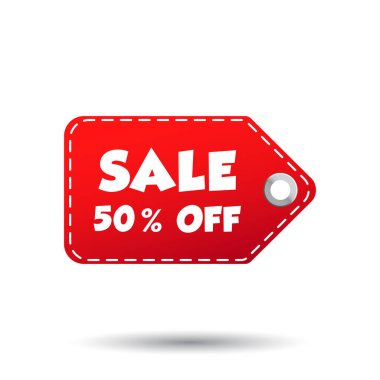 Satılık %50 off etiket. Beyaz arka plan üzerinde etiket vektör çizim