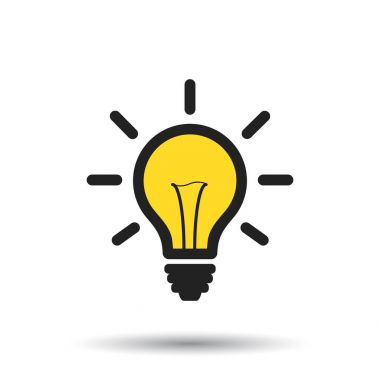 Ampul satır simge vektör, beyaz arka plan üzerinde izole. Fikir işareti, çözüm, düşünme kavramı. Grafik tasarım, web sitesi için düz stilde elektrik lambası illüstrasyon aydınlatma