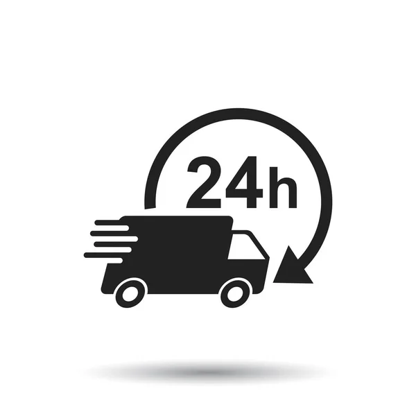 Camion 24h de livraison avec illustration vectorielle horloge. 24 heures service de livraison rapide icône d'expédition. Pictogramme plat simple pour entreprise, marketing ou application mobile concept internet — Image vectorielle