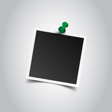 Fotoğraf çerçevesi gri arka plan üzerinde iğne ile. Fotoğraf ve resim için. Vektör çizim
