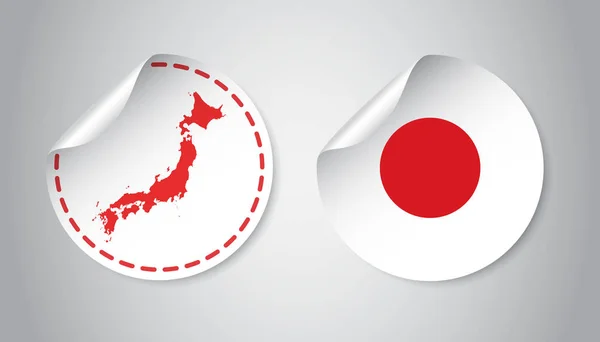 Pegatina de Japón con bandera y mapa. Etiqueta, etiqueta redonda con el país. Ilustración vectorial sobre fondo gris . — Vector de stock