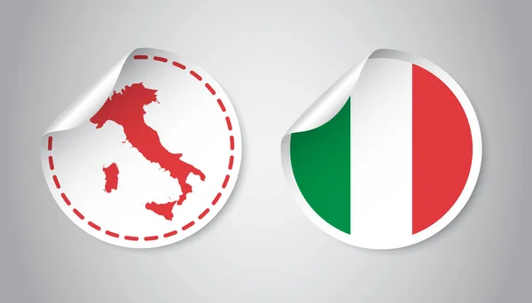 Итальянский стикер с флагом и картой. Метка, круглая метка с кантри. Векторная иллюстрация на сером фоне . — стоковый вектор