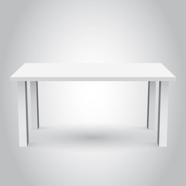 Vector 3d table for object presentation. Empty white top table isolated on gray background.