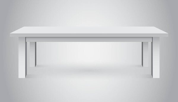 Vector 3d table for object presentation. Empty white top table isolated on gray background.