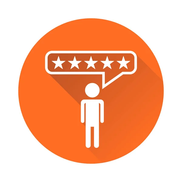 Klant beoordelingen, rating, gebruiker feedback concept vector pictogram. Vlakke afbeelding op oranje achtergrond met lange schaduw. — Stockvector