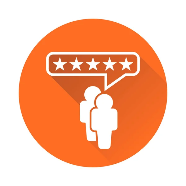 Klant beoordelingen, rating, gebruiker feedback concept vector pictogram. Vlakke afbeelding op oranje achtergrond met lange schaduw. — Stockvector