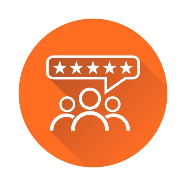 Klant beoordelingen, rating, gebruiker feedback concept vector pictogram. Vlakke afbeelding op oranje achtergrond met lange schaduw. — Stockvector