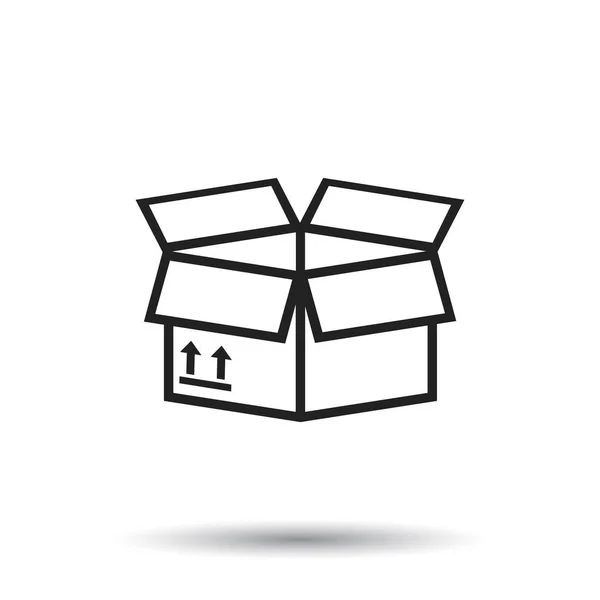 Apri l'icona della scatola. Pacchetto di trasporto illustrazione vettoriale piatta su sfondo bianco . — Vettoriale Stock