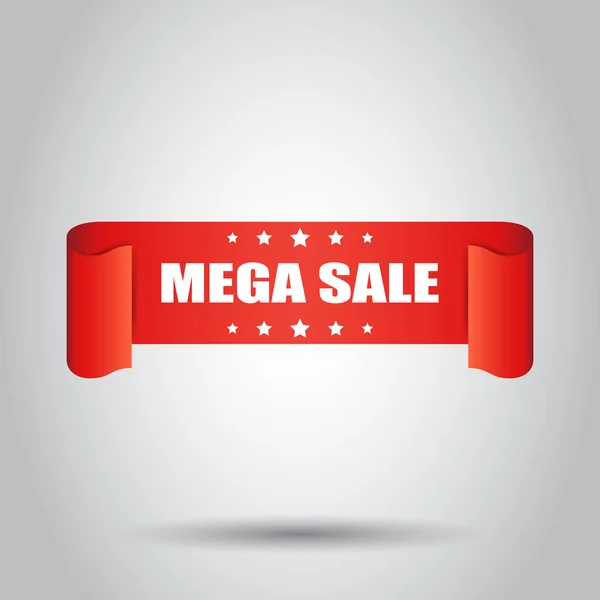 Mega Sale Ribbon Vector Icon. Rabatt-Aufkleber auf weißem Hintergrund. — Stockvektor