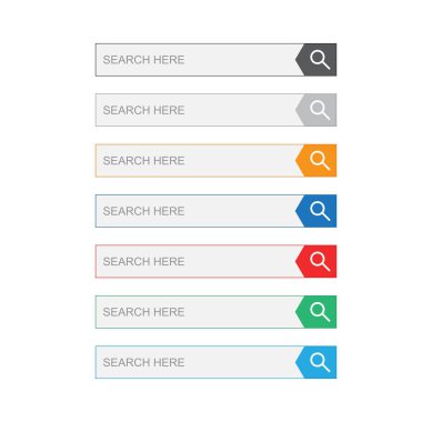 Arama çubuğu alanı. Vektör arabirim öğeleri arama tuşu ile ayarlayın. Beyaz arka plan üzerinde düz vektör çizim.