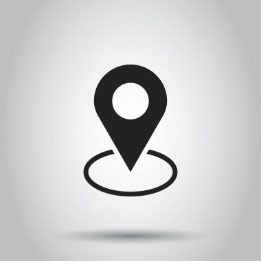 PIN simge vektör. Yer düz stil gri arka plan üzerinde izole oturum açın. Navigasyon haritası, gps kavramı.