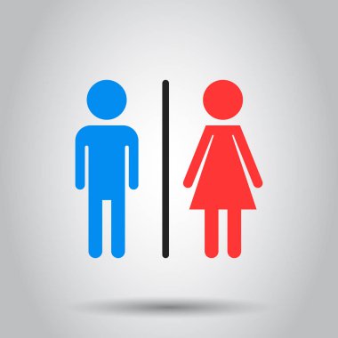 Tuvalet, tuvalet düz vektör simgesi. Erkekler ve kadınlar için tuvalet gri arka plan üzerinde kayıt.