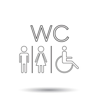 Tuvalet, tuvalet çizgi vektör simgesi. Erkekler ve kadınlar için tuvalet beyaz arka plan üzerinde kayıt.