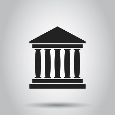 Banka düz stil simgesinde bina. Müze vektör çizim gri arka plan üzerinde.