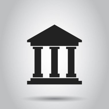 Banka düz stil simgesinde bina. Müze vektör çizim gri arka plan üzerinde.