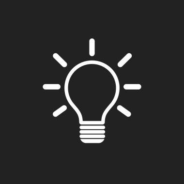Ampul simgesi siyah arka plan üzerine. Fikir düz vektör çizim. Simgeleri tasarım, Web sitesi.